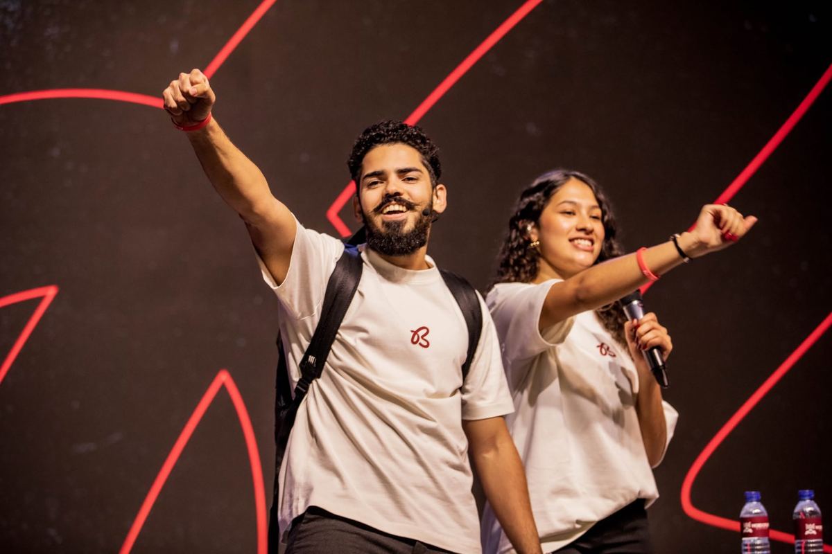 Hosts cheering on stage